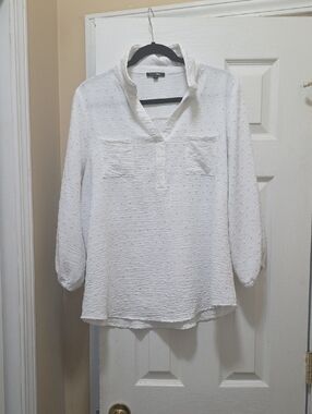Papermoon White Textured Split V-Neck Tunic